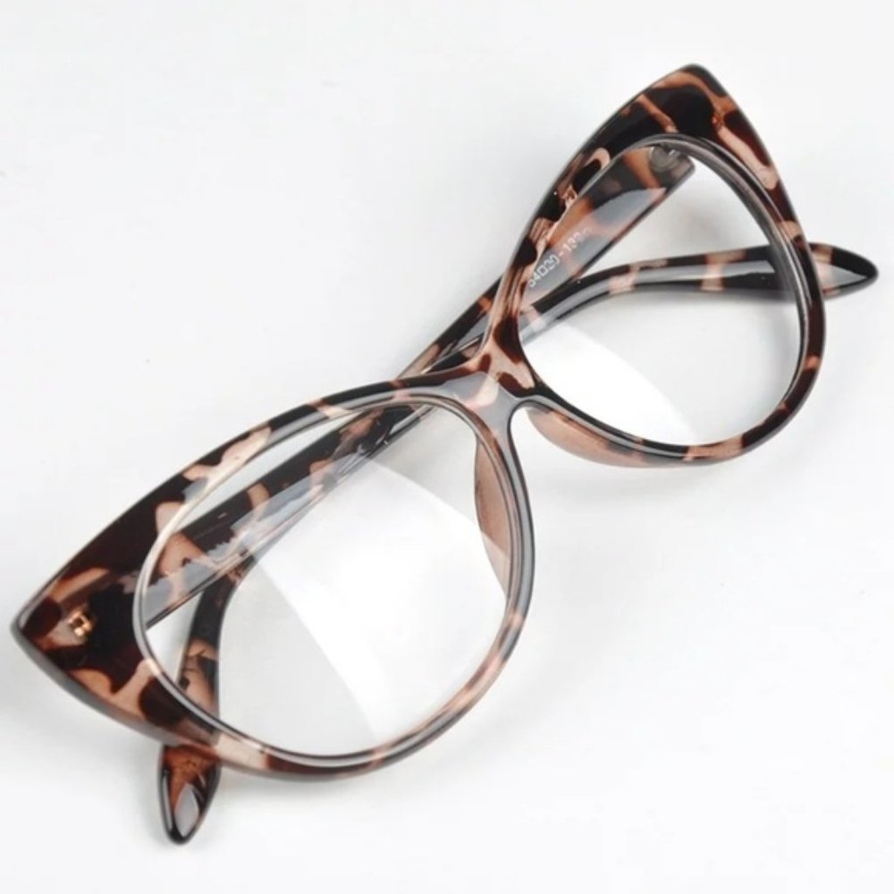 NEW Brown Cat Eye Clear Glasses - Picture 5 of 5